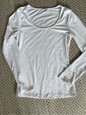 Mango White Scoop Neck Long Sleeve Tee